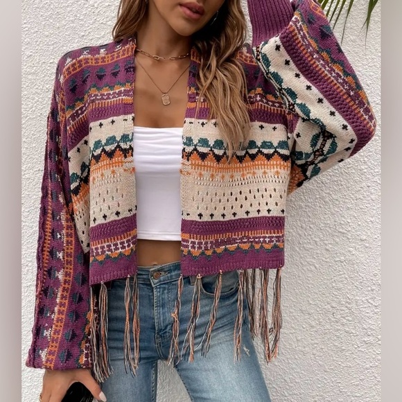 Bohemian Purple Fringe Sweater
